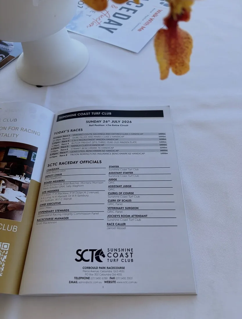 Event program at Sunshine Coast Turf Club